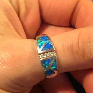 Silver ring with blue opal inlay